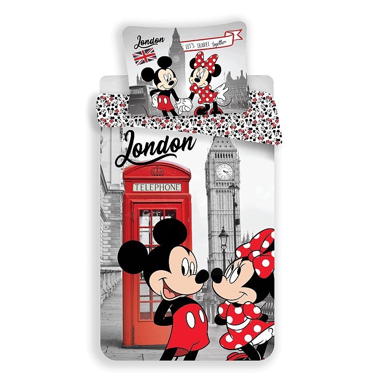 JERRY FABRICS Povlečení Mickey a Minnie Londýn Telephone Bavlna, 140/200, 70/90 cm