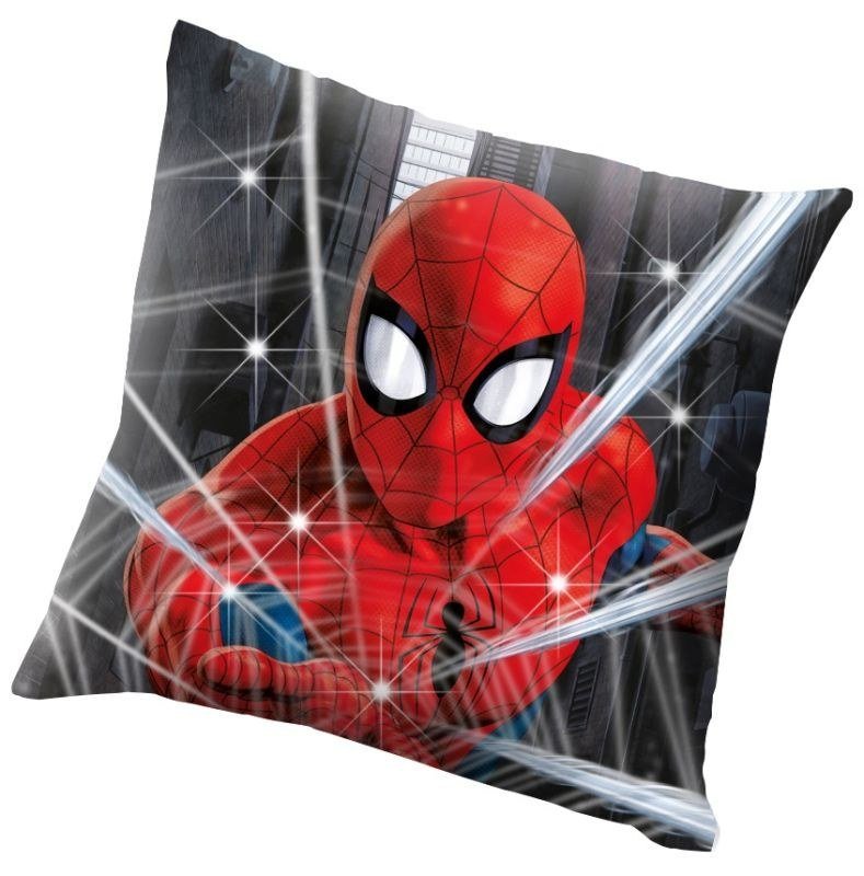 EUROSWAN Svítící LED polštářek Spiderman Polyester, 40/40 cm