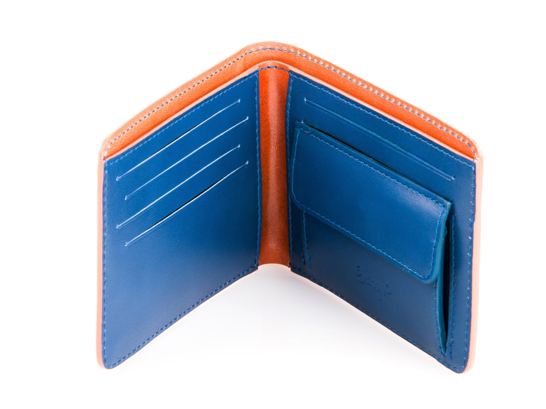 Pánská kožená peněženka s kapsou na mince hnědo-modrá