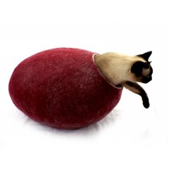 Ručně plstěný Cocoon pelíšek z ovčí vlny pro kočky - červená