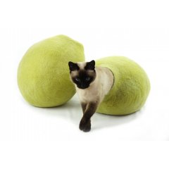 Ručně plstěný Cocoon pelíšek z ovčí vlny pro kočky - zelená