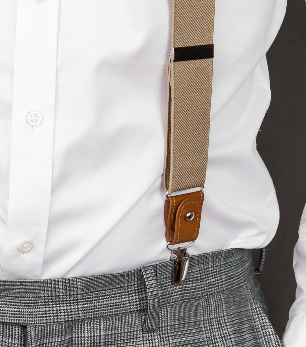 Beige suspenders with brown loops