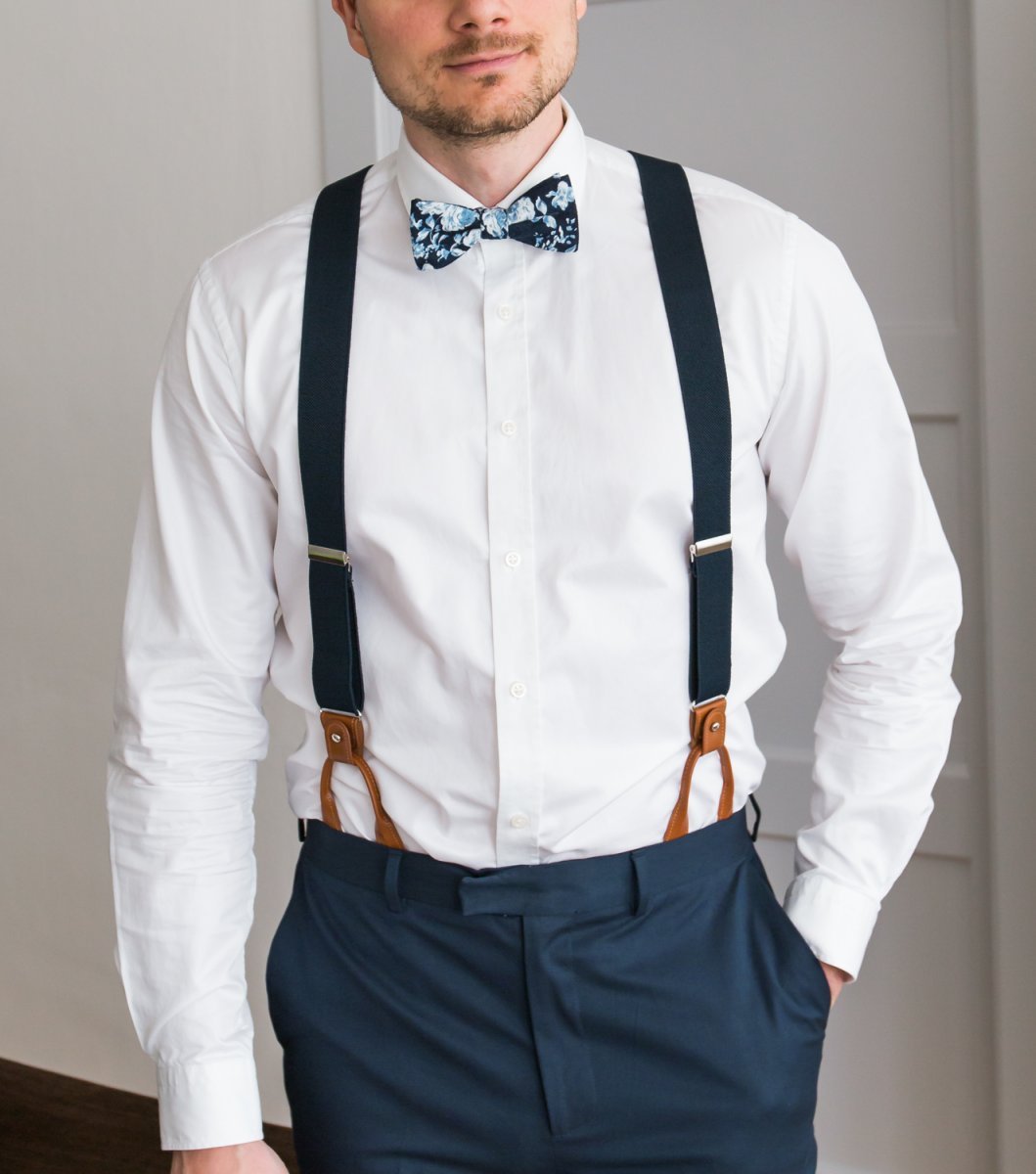 Luster Y-Back Suspenders Bow Tie Set-Pitch Onyx– Mio Marino
