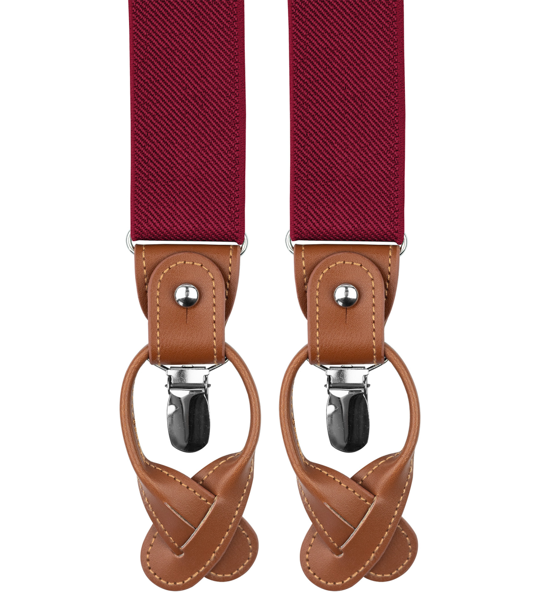 Burgundy men's suspenders with brown loops | bubibubi.eu