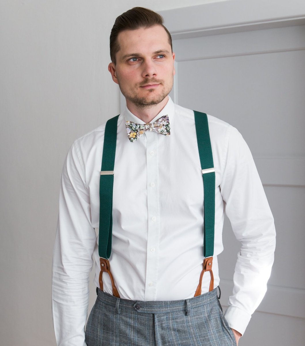 Green button and clip suspenders for men | bubibubi.eu