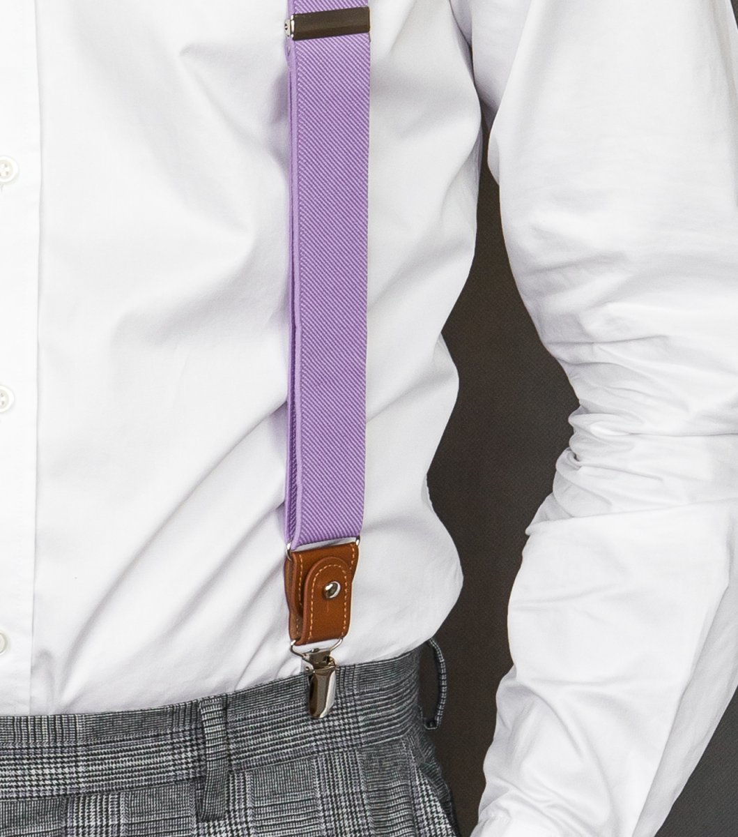 Men's Solid Purple Suspenders Y Shape Back Elastic Button & 