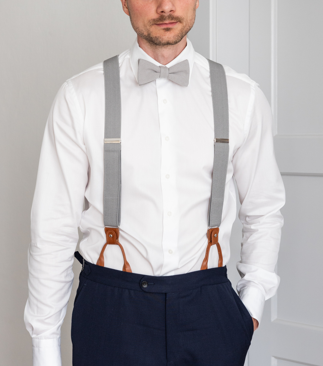 Mist grey bow tie suspenders set | bubibubi.eu