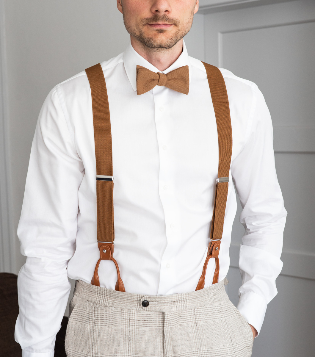 Brown men's suspenders with brown loops | bubibubi.eu