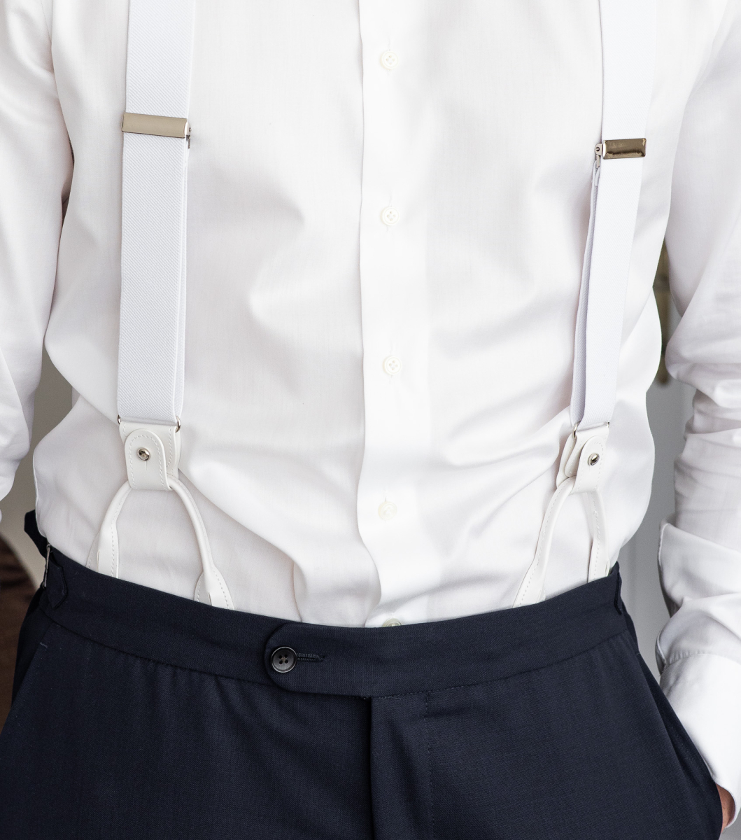 White men's suspenders with white loops | bubibubi.eu