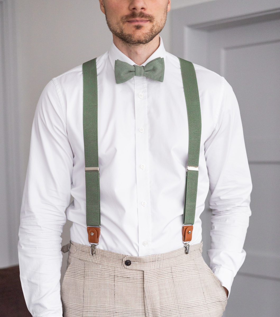 Men'S Forest ~ Hunter Green Suspenders For Men Y Shape Back Elastic Button & Clips main image 1