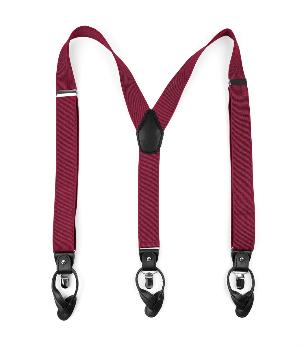 Burgundy Red Elastic Band Suspenders 