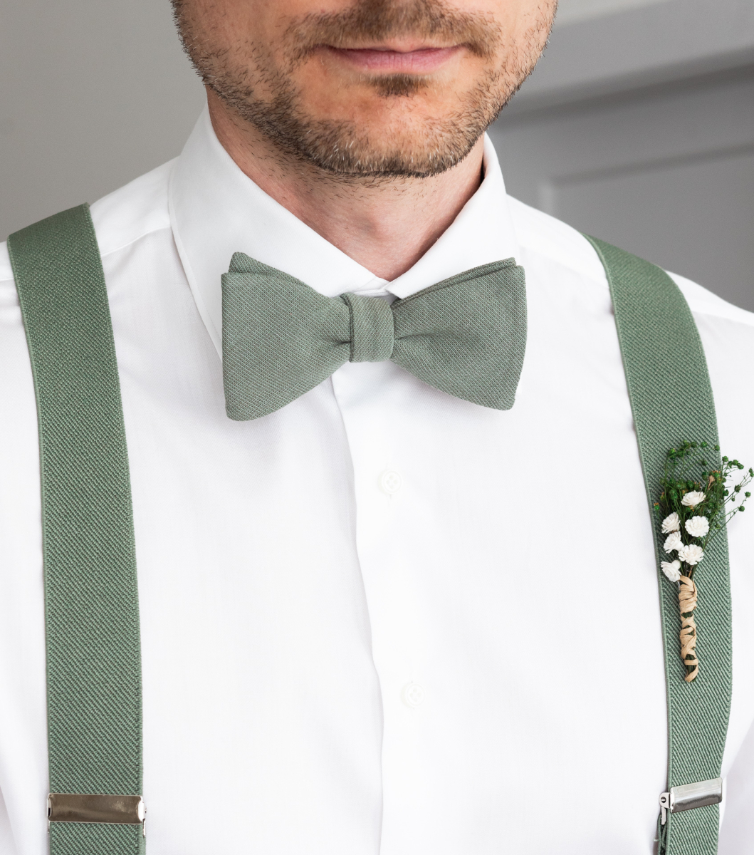 green bow tie and braces