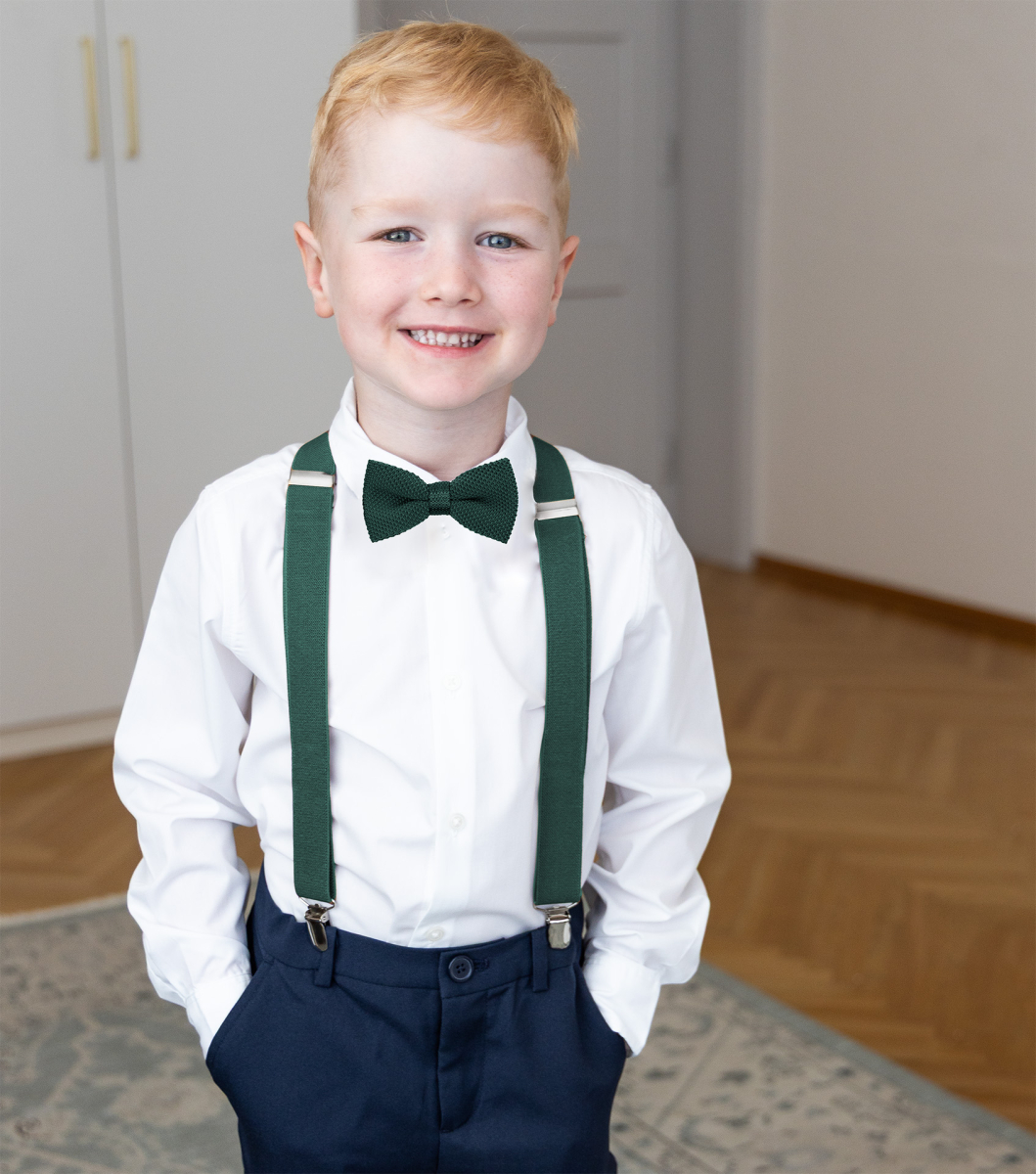 green suspenders and tie