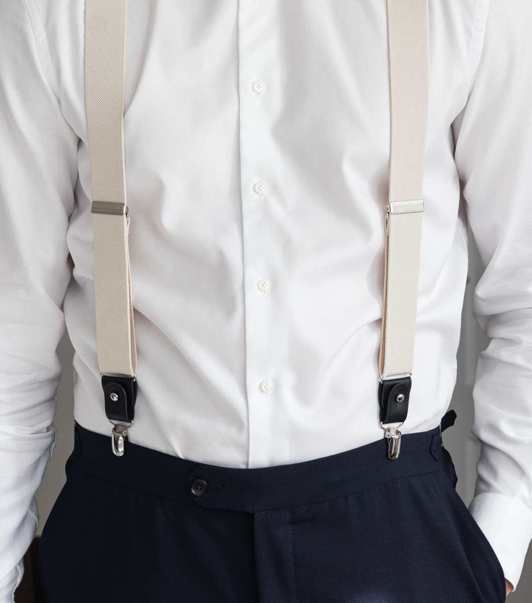 Ivory men's suspenders with black loops | bubibubi.eu