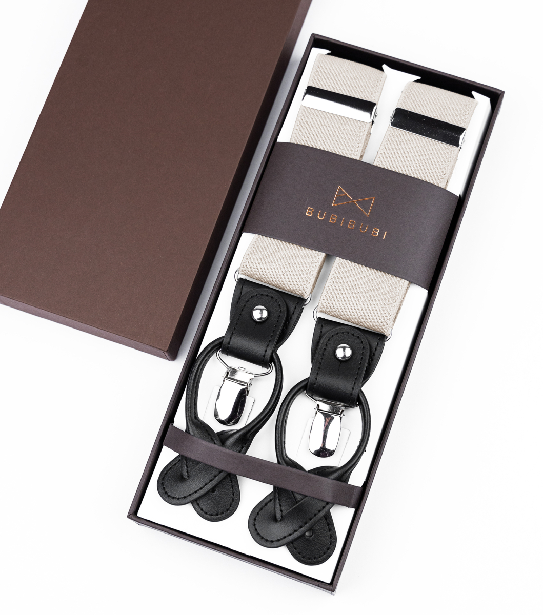 Ivory men's suspenders with black loops | bubibubi.store
