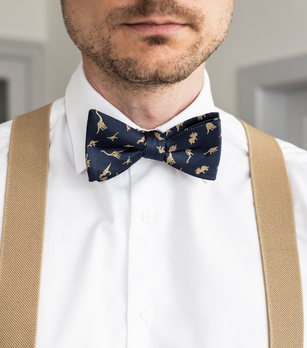 Navy blue dinosaur bow tie | bubibubi.store