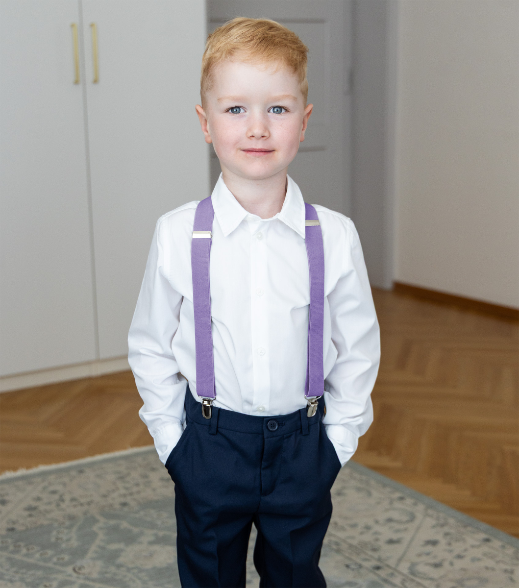 purple dress suspenders Hisdern 1.4 Inch Adjustable Suspender Purple with 4-Clip for Formal Pants