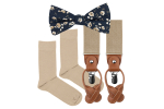 Indigo bow tie suspenders set
