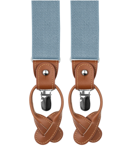 Blue grey suspenders with brown loops