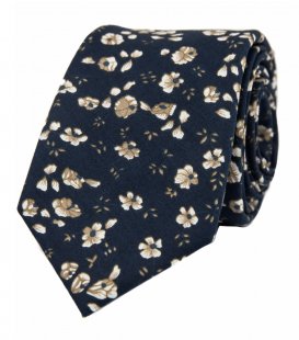 Tmavomodrá kravata s hnedými kvietkami