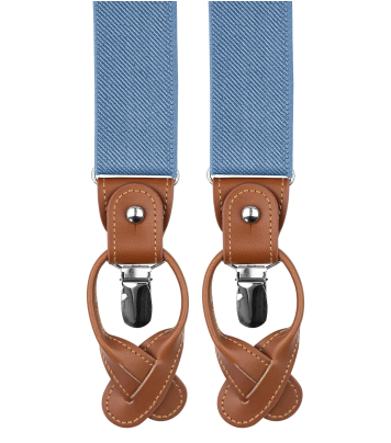 Blue suspenders with brown loops