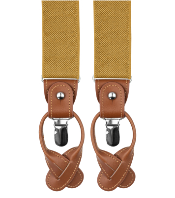 Mustard suspenders with brown loops