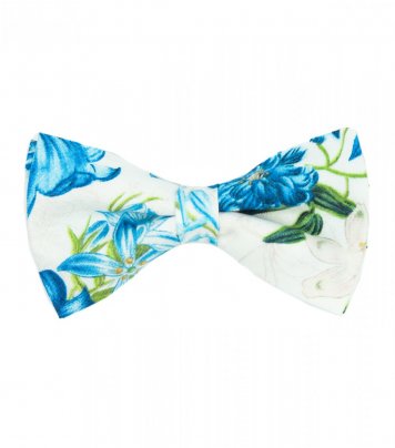 White blue flower pre-tied bow tie