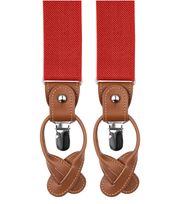 Red-orange suspenders with brown loops