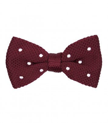 Burgundy red polka dot knitted bow tie