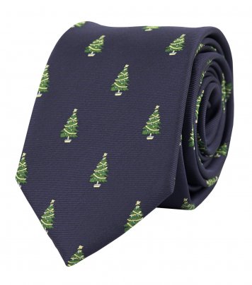 Tmavomodrá kravata s vánočními stromky