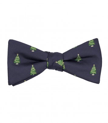 Navy blue Christmas tree self-tie bow tie
