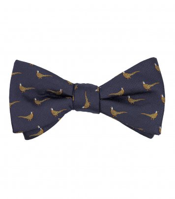 Navy blue pheasant self-tie bow tie
