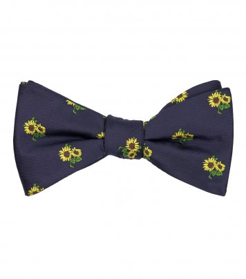 Navy blue sunflower self-tie bow tie
