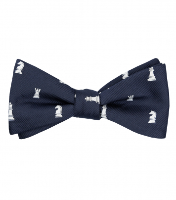 Navy blue chess self-tie bow tie