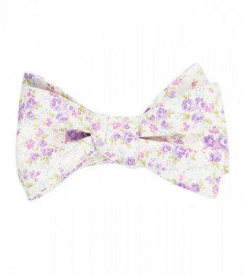 White lilac floral self-tie bow tie