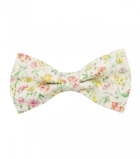 Cream pink floral pre-tied bow tie 