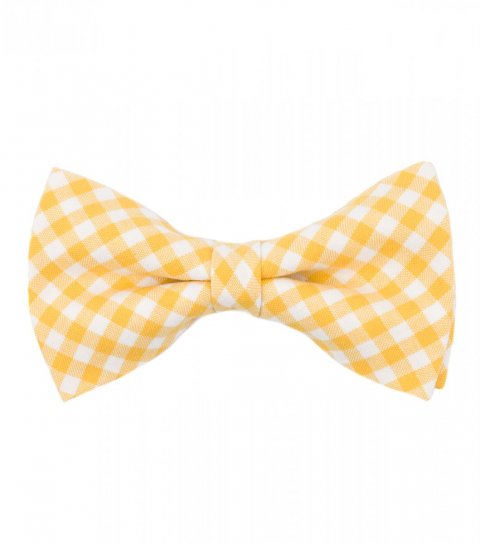 Yellow white checked pre-tied bow tie 