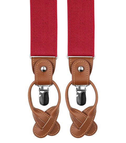 Red suspenders with brown loops 