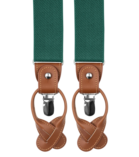 Green suspenders with brown loops 
