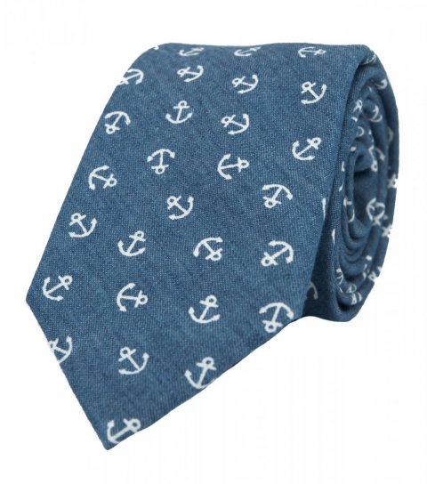 Blue necktie with anchors 