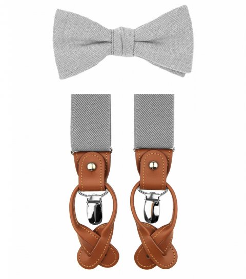 Mist grey bow tie suspenders set 