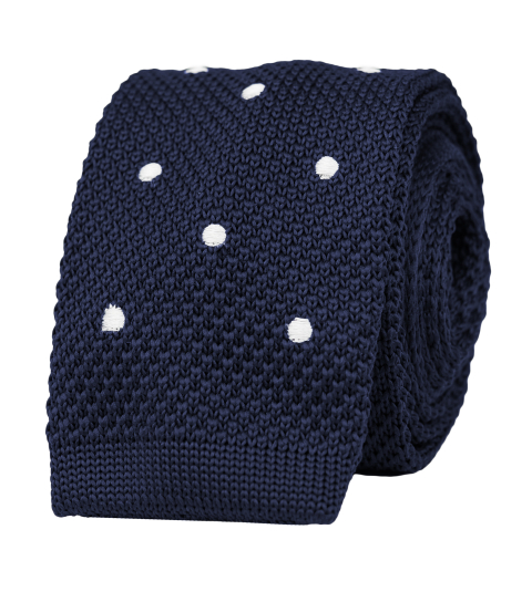 Navy blue polka dot knitted tie 