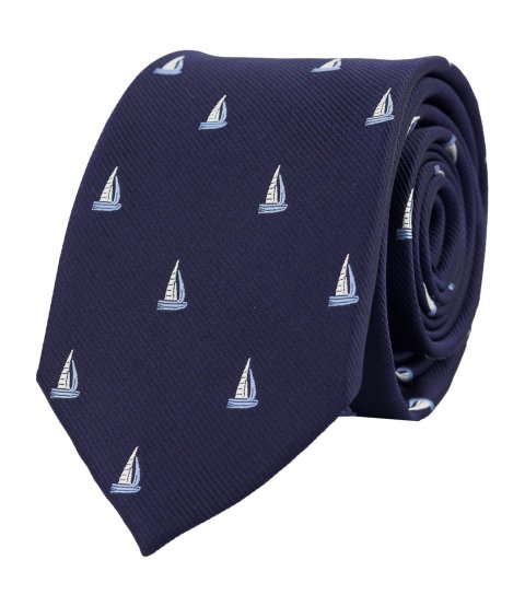 Tmavomodrá kravata s plachetnicemi 