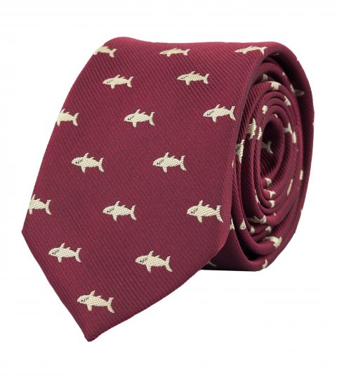 Červená kravata so žralokmi 