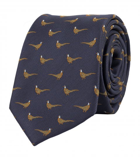 Navy blue pheasant necktie 