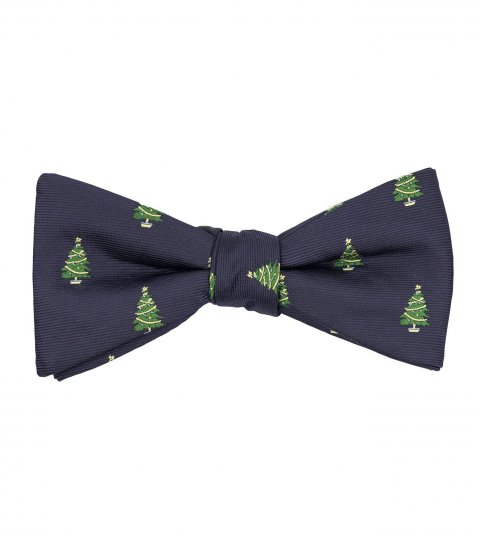 Navy blue Christmas tree self-tie bow tie 
