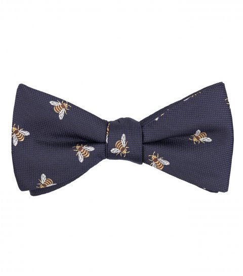 Navy blue bee self-tie bow tie 