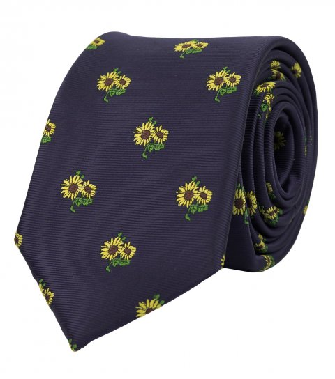 Tmavomodrá kravata so slnečnicami 