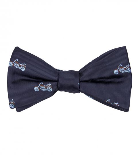 Navy blue motorcycle self-tie bow tie 