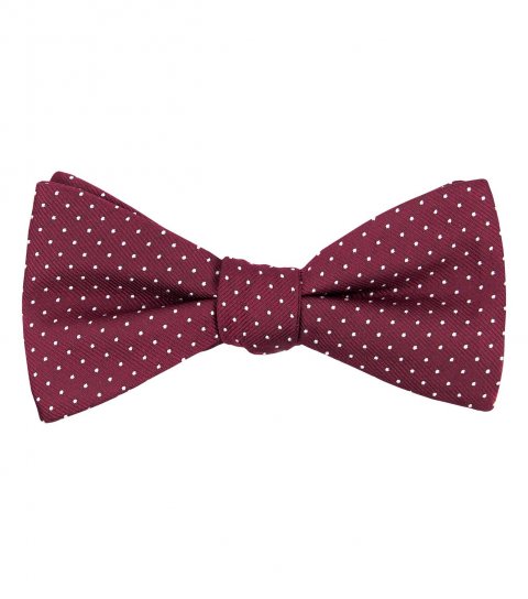 Burgundy red self-tie polka dot bow tie 
